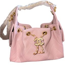 Fashion Lux Quilted Pink Drawstring Shoulder Bag